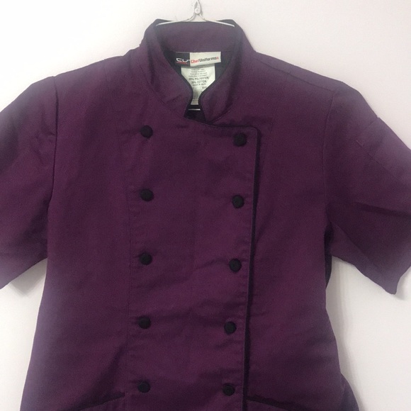 Women’s Tailored Button Down Purple Chef Coat with Black Piping. NWOT. - Picture 6 of 8